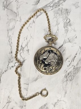 Vintage Colibri 2 Horses Pocket Watch with Chain